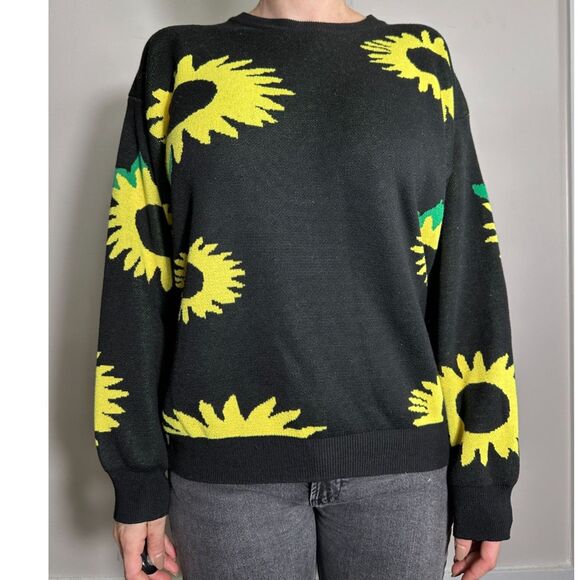 Daisy Street Black Sunflower Crewneck Sweater Size Small - Picture 4 of 11